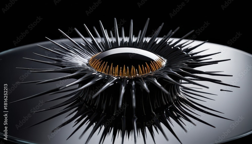 Obraz premium Abstract ferrofluid sculpture on reflective surface showcasing scientific visual art