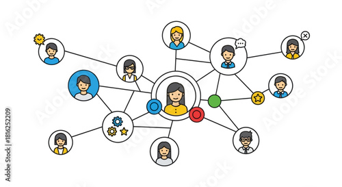 Digital connection concept showcasing a network of interconnected profiles on white background