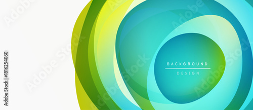 Abstract layers create vibrant circular design. Green, yellow, blue hues blend smoothly. Minimalist text reads background design.