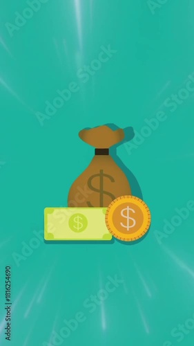 Pulsating Money Icon Animation on Green Screen Background