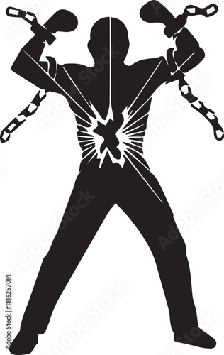 Human rights day silhouette of a person breaking free from chains symbolizing freedom and liberation.