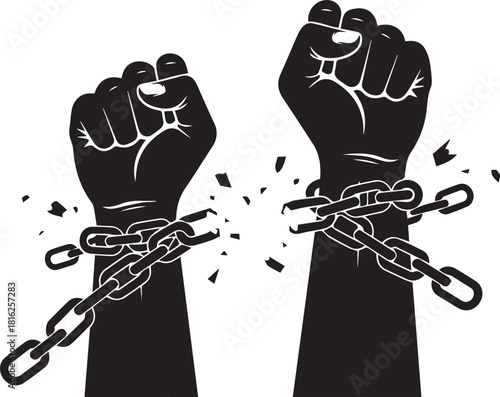 Breaking chains symbolizing freedom and human rights victory celebration