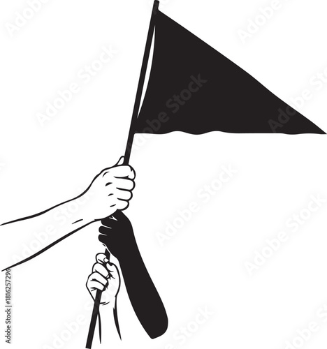 Hand holding a black flag symbolizing protest human rights awareness freedom movement