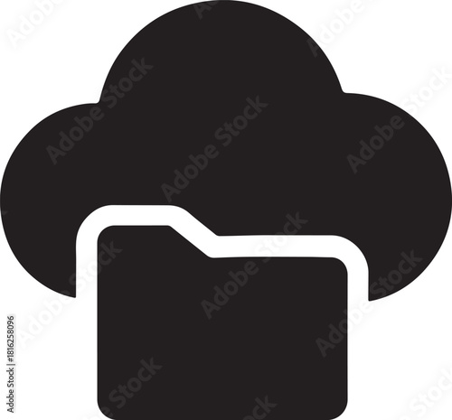 Cloud backup icon with folder inside cloud showing secure online data storage in bold vector style.