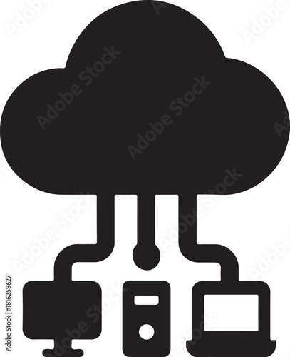 Cloud computing solid icon showing virtual servers and online data processing in bold vector style.