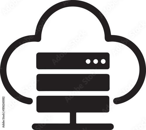 Cloud virtualization icon showing virtual servers and digital infrastructure in solid vector style.