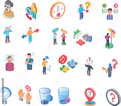 Collection of 3D Isometric Icons for Decision Making, Questioning, and Problem Solving
