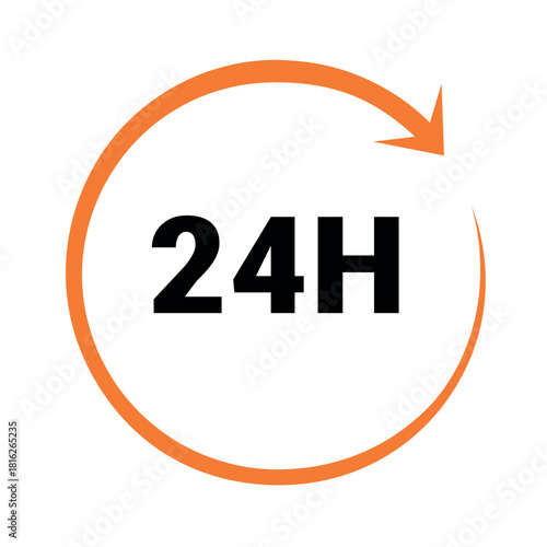 Twenty four hour with arrow loop icon, 24 hours cyclic sign, Opened order execution or delivery