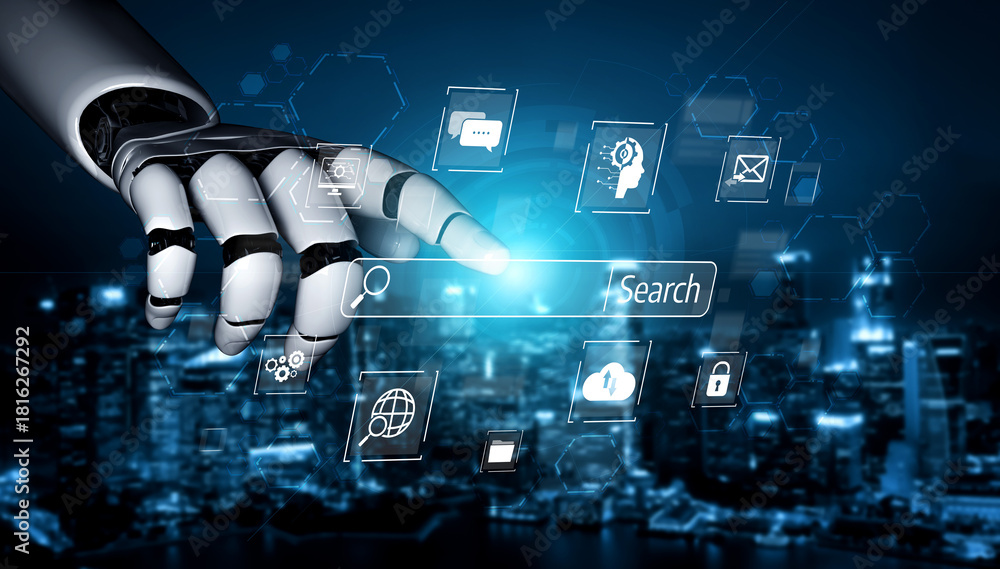 Obraz premium AI improves SEO with smart keyword tools, search pattern analysis, and virtual assistants to boost online visibility and marketing reach. Vouch