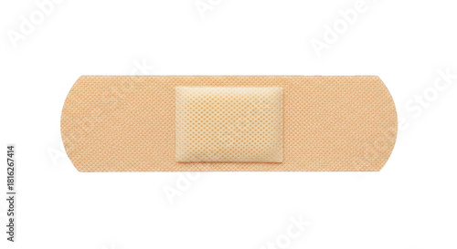 Isolated adhesive bandage or sticking plaster on a black background with central pad; neutral tone.