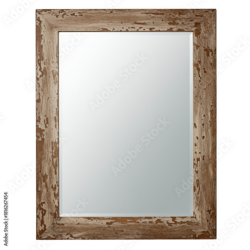 Rustic wooden framed mirror isolated on transparent background