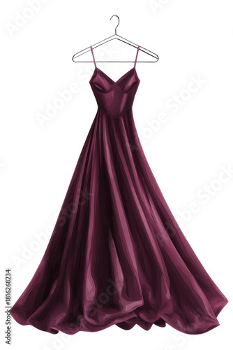 Elegant burgundy velvet evening gown on mannequin