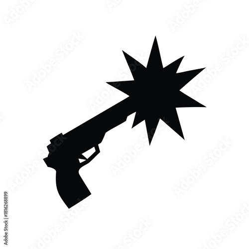 Black silhouette of a handgun with muzzle flash