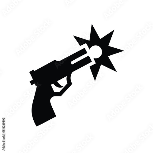 Gun Firing Icon Silhouette with Star Burst