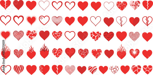 heart icons vector, love symbol set, emotional design elements, romantic graphic collection, valentine theme artwork, cad drawing flat vector illustration