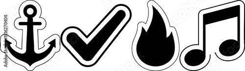 Anchor Check Fire Music Note Graphic Icon Sticker Pack