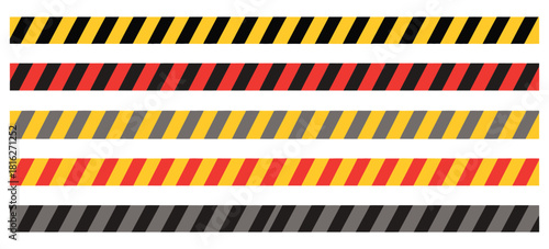 Diagonal Stripes Warning and Caution Hazard Tapes, in Multiple Color Combinations for Safety Barrier and Protective Marking Designs