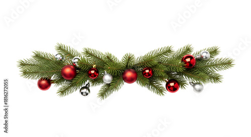 Christmas garland with berries and baubles On White