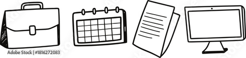 Organized business tasks and planning for success with a briefcase, calendar, documents, and a computer in a work from home lifestyle