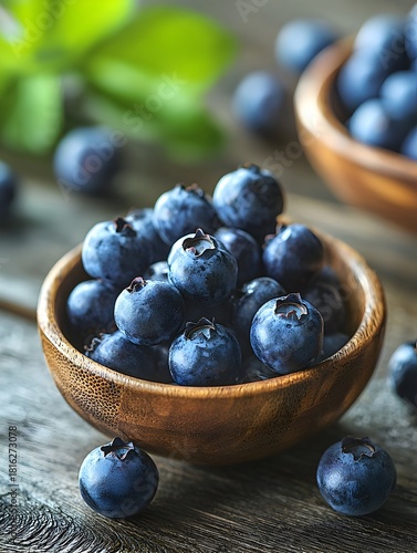 Wallpaper Mural Photo of fresh blueberries scattered on a wooden table with a rustic, organic feel Torontodigital.ca