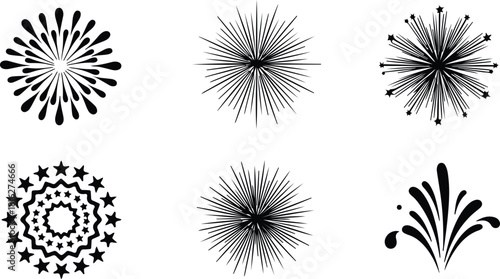 Collection of Bursting Shapes in Black and White