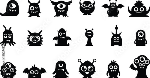 Collection of cute and fun black monster illustrations