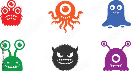 Colorful cartoon monsters characters set vector illustration