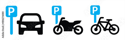 Public parking vector icon for car, motorbike and bicycle illustration