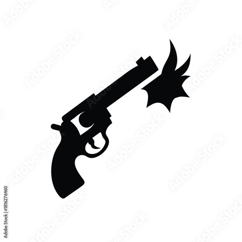 Retro Revolver Firing Icon Silhouette