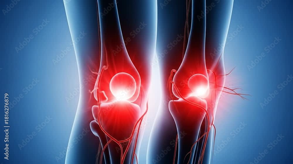 3D Medical Visualization of Human Knee Joints with Highlighted Red ...
