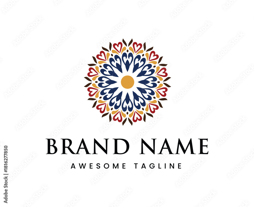 Fototapeta premium Elegant Symmetrical Floral Mandala Logo Emblem