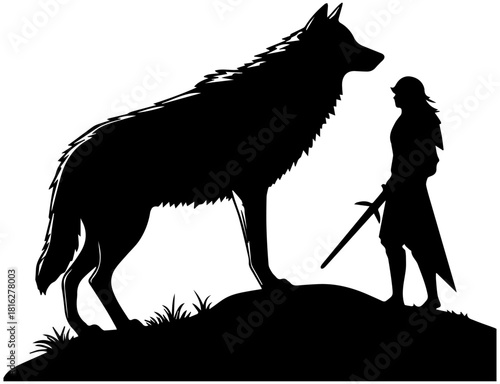 Wolf and Warrior Fantasy Silhouette