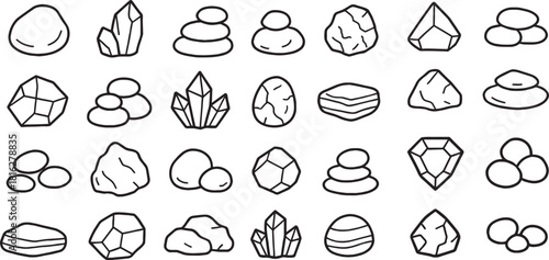 rock and stone line icons set. geology, crystals, earth science, natural elements. vector illustration