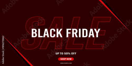 Black Friday sale background with bright red. Modern design. Background for poster, banner. Vector illustration.