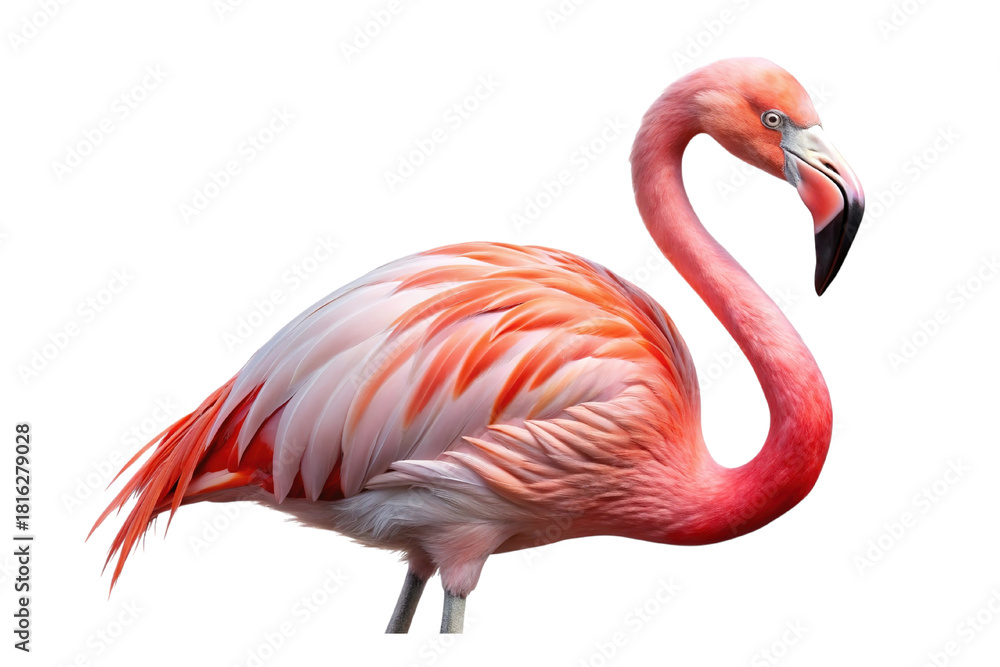 Obraz premium Vibrant pink flamingo standing gracefully with elegant curved neck isolated on transparent background