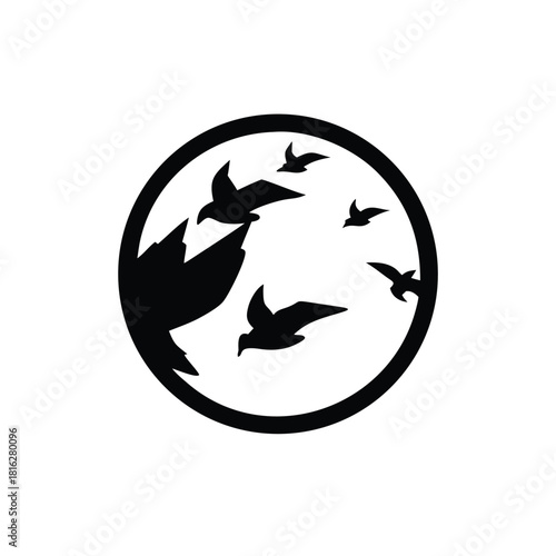 Birds Flying Over Mountains Circular Icon