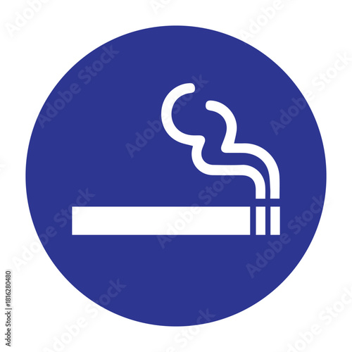 Smoking Area Icon – Blue Circle Cigarette Symbol