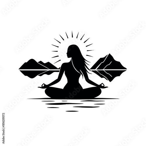 Calm Reflection Spirit of Woman in Peaceful Meditative Moment by Nature Vector illustration