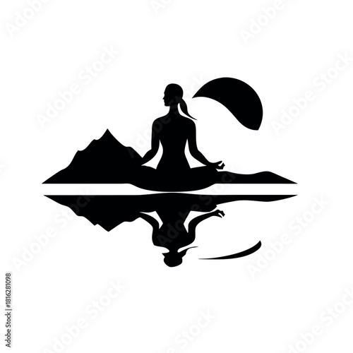 Calm Reflection Spirit Featuring Woman in Serene Contemplative Scene Vector illustration