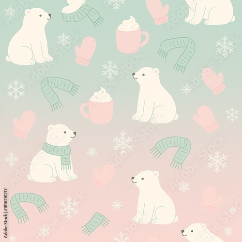 파스텔_북극곰_겨울패턴_배경