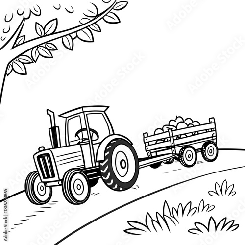 Tractor with Wooden Cart