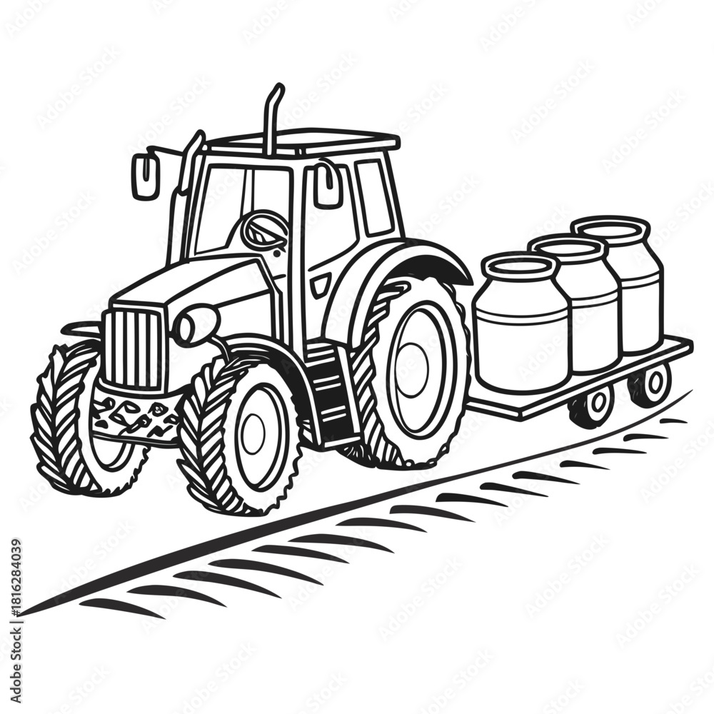 Fototapeta premium Tractor Carrying Milk Cans