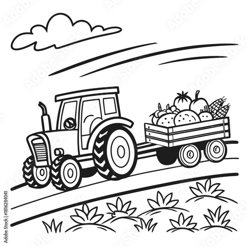 Tractor with Trailer of Crops 1