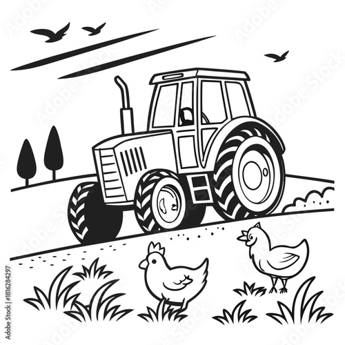 Tractor with Small Chickens