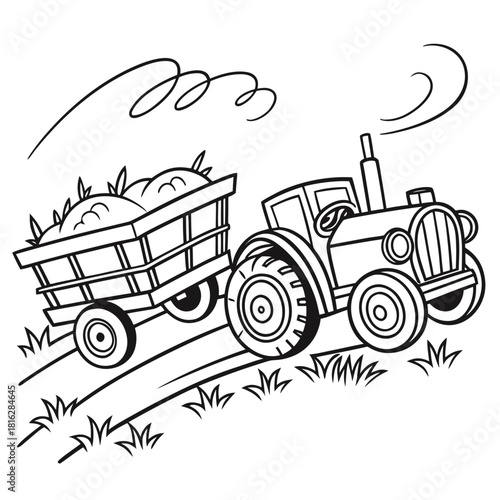 Tractor with Wooden Cart 1