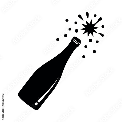 Sparkling champagne bottle bursting open with lively bubbles in joyful celebration Vector illustration