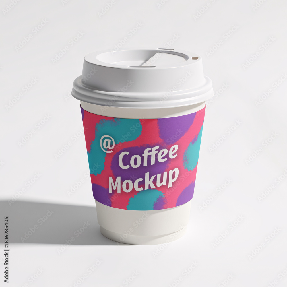 Fototapeta premium Coffee Cup Mockup with Removable Lid – Realistic Paper Cup Beverage Branding white background