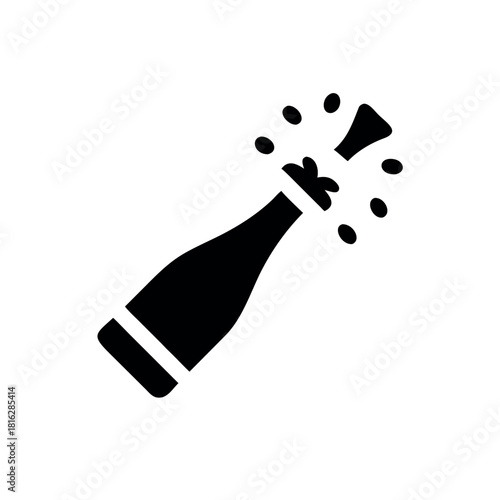 Festive champagne bottle popping with cork flying and bubbly sparkling motion Vector illustration