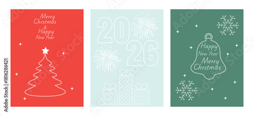 Merry Christmas and Happy New Year greeting holiday cards, for background, greeting card, party invitation card, website banner