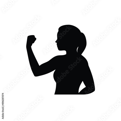 Strong woman flexing bicep silhouette